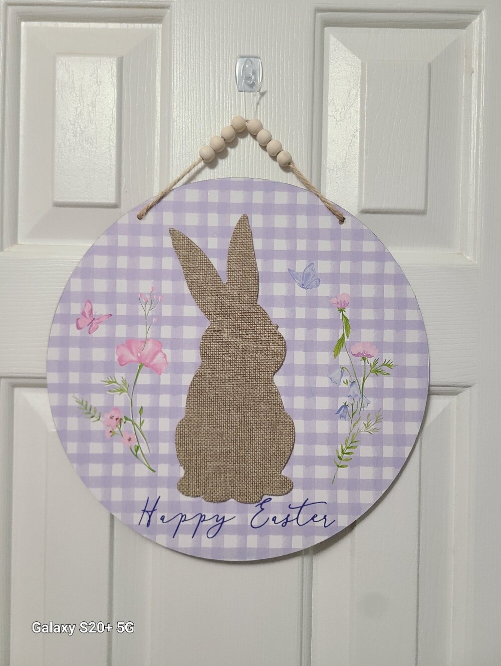 Easter Burlap Bunny Rabbit Door Wall Hanging Decor Lavender Gingham Print